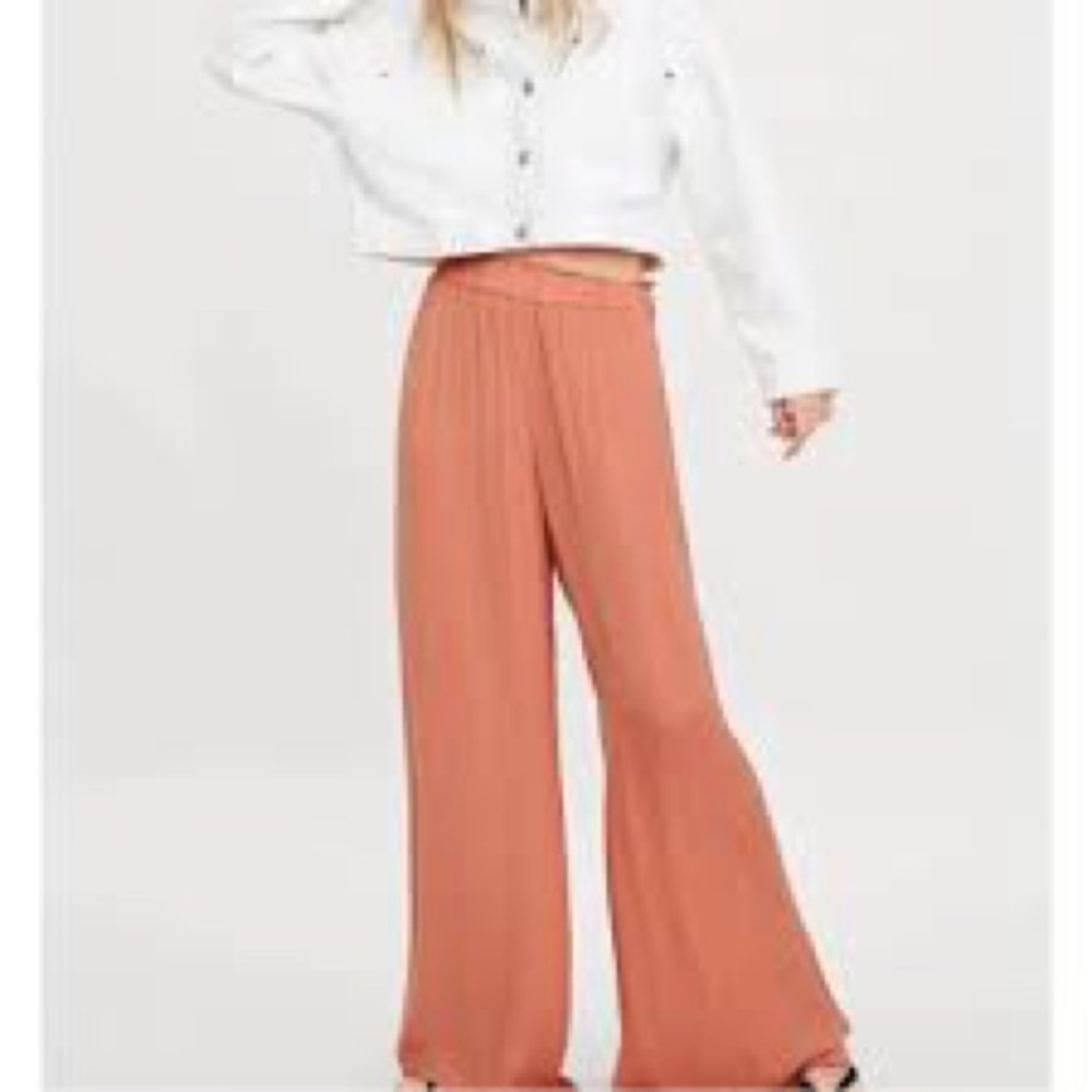 Zara Peach rust Wide-Leg elastic waist women’s Pants - small